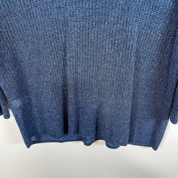 J. Jill Women's Blue Linen 3/4 Sleeve Sweater Size Medium Beach Boho Mesh - Picture 9 of 9
